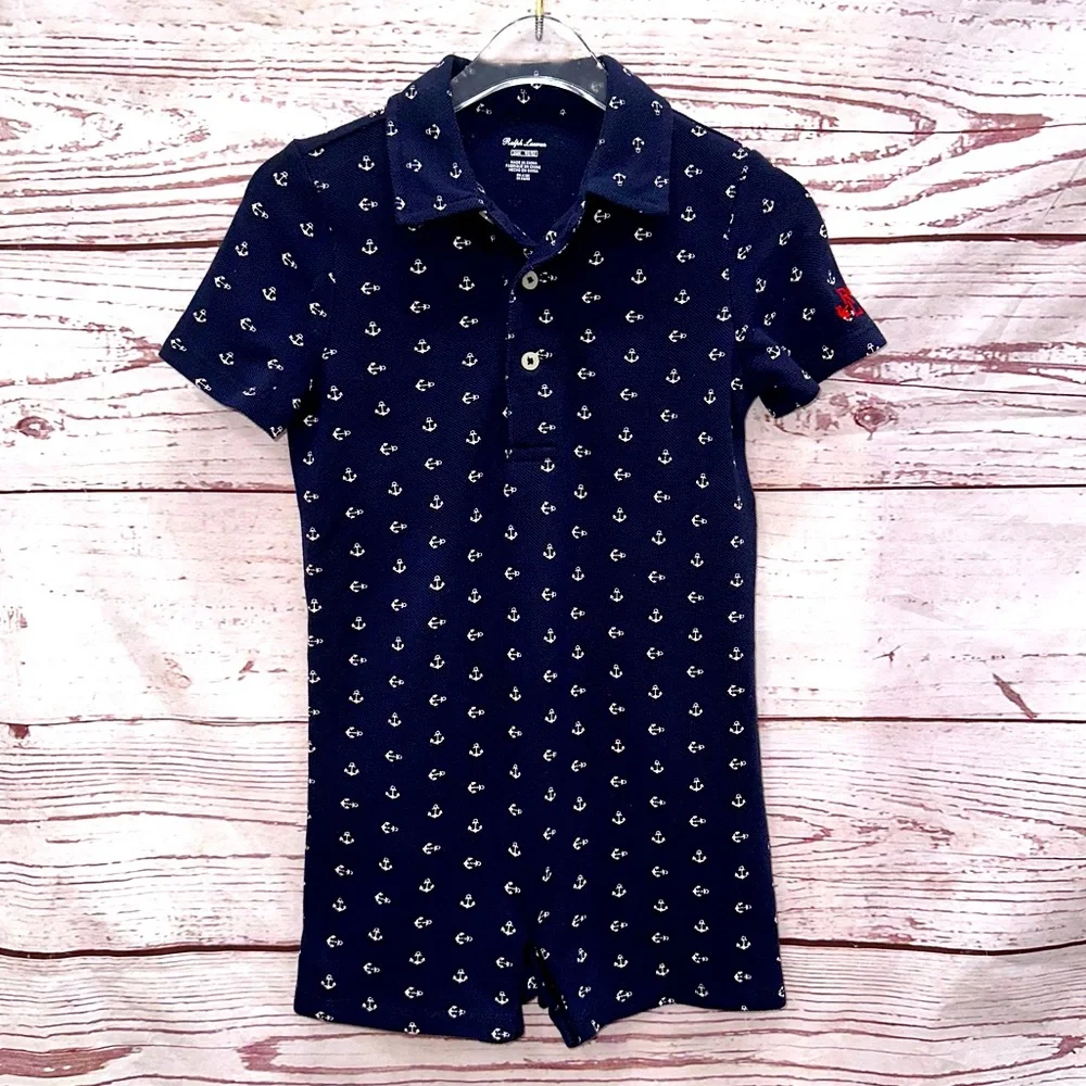 Ralph Lauren Baby Boy Mesh Anchor-Print Polo Shortall Size 24 Month